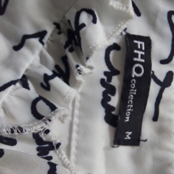 FHQ Womens M Shirt Script Top Ruffle Collar Button Front Poet Sleeves White - Picture 12 of 12